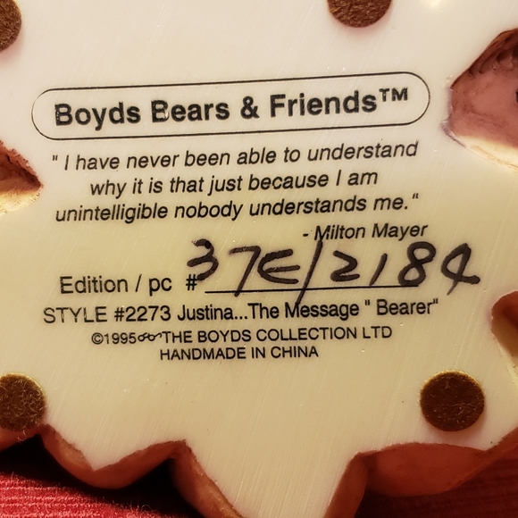 Vtg 95 Boyd's Bears  & Friends Justina The Message Bearer Bear - Picture 8 of 8